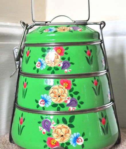 Jasmine White London hand painted Maria enamelware tiffin